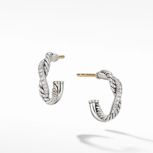 David Yurman huggie hoop earrings silver diamonds - Picture 1 of 6